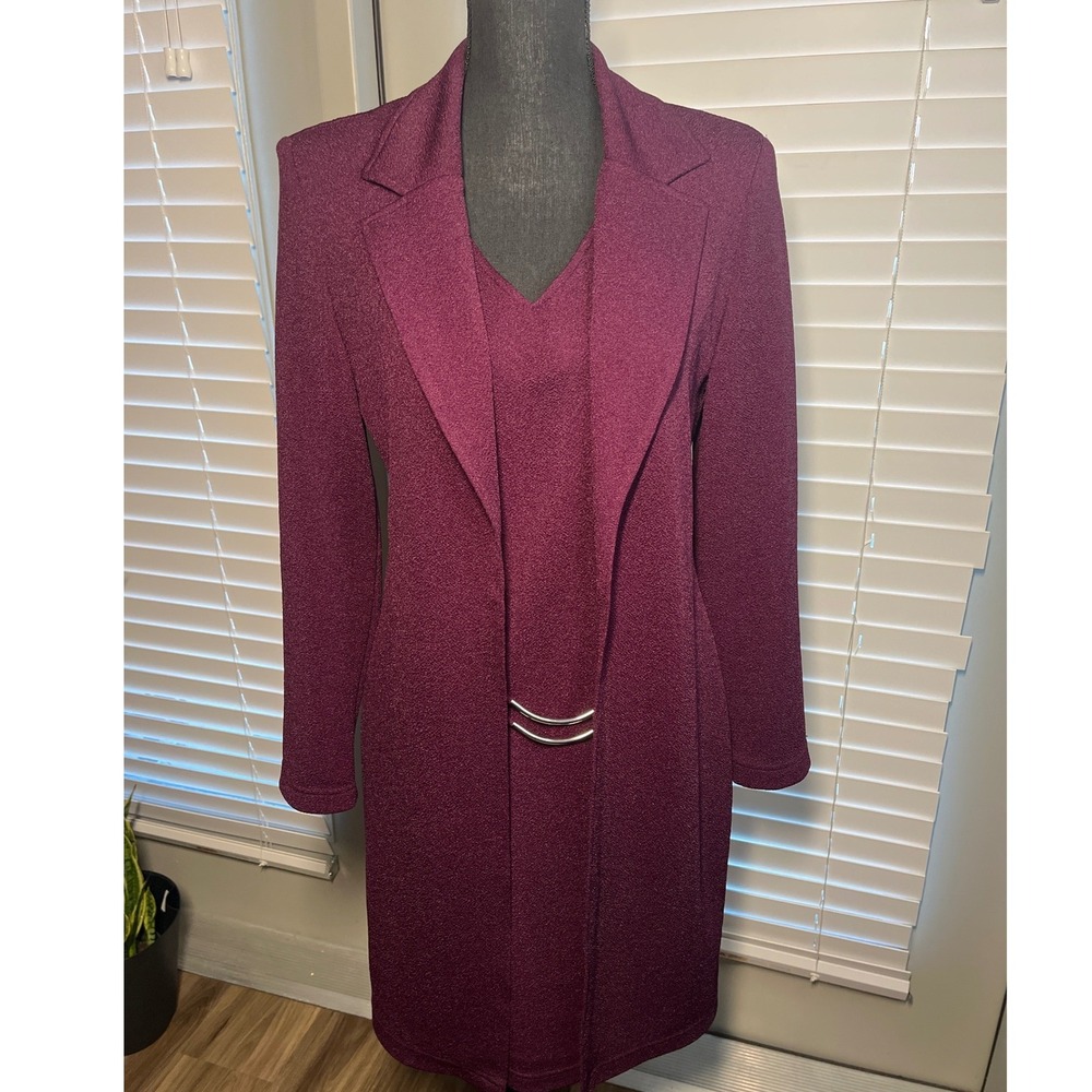Scarlett Dress Womens 9 10 Burgundy Jacket Look V Neck Career Church Sheath Midi